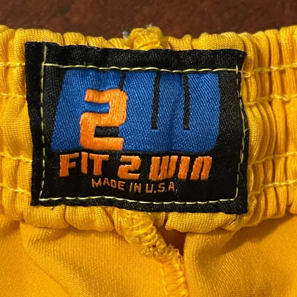 Fit 2 Win Lacrosse Shorts Yellow With Red/Blue Stripe Design & Elastic Waistband